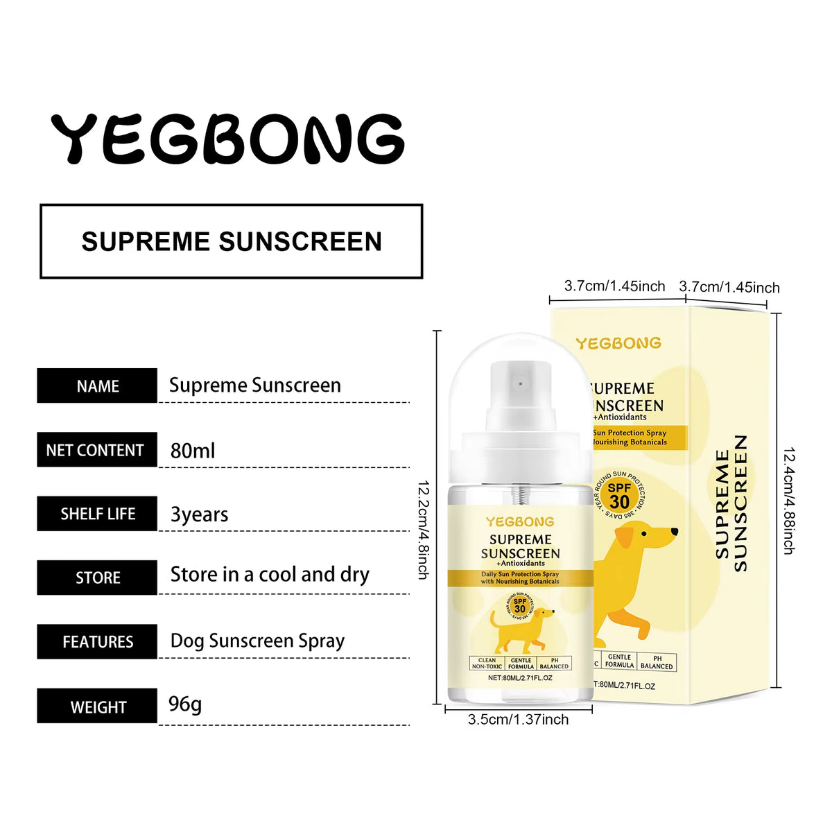 Pet-Specific Sunscreen Spray Outdoor Sunscreen Water for Dogs and Cats Uv-Protective Pet Spray Sun Protection for Pet Skin