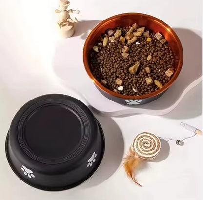 Stainless Steel Insulated Dog Cat Bowl-Portable Solid Design Non-Slip Base Waterproof Easy Clean