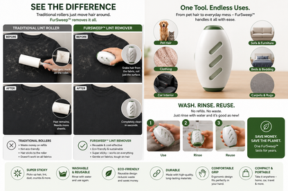 FurSweep™ – Reusable Pet Hair & Lint Remover